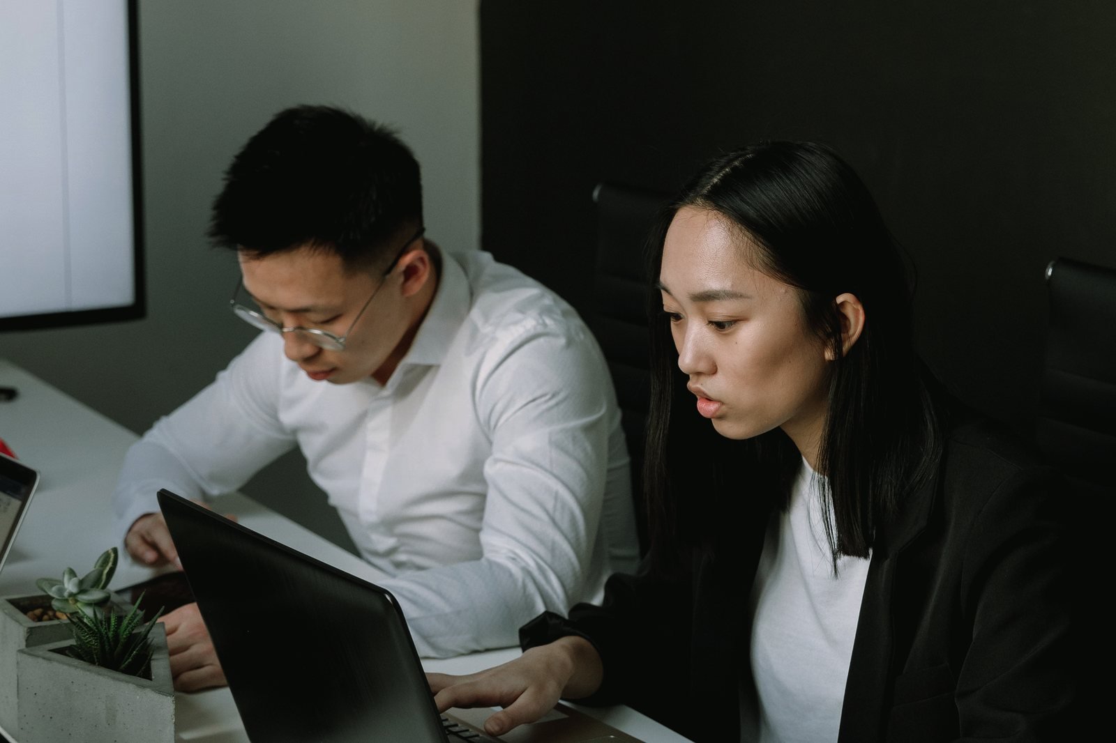 Dos asesores de TOCN trabajando frente a una laptop